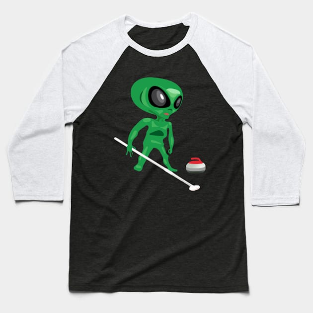 Curling Alien Funny Wintersport Baseball T-Shirt by pbng80